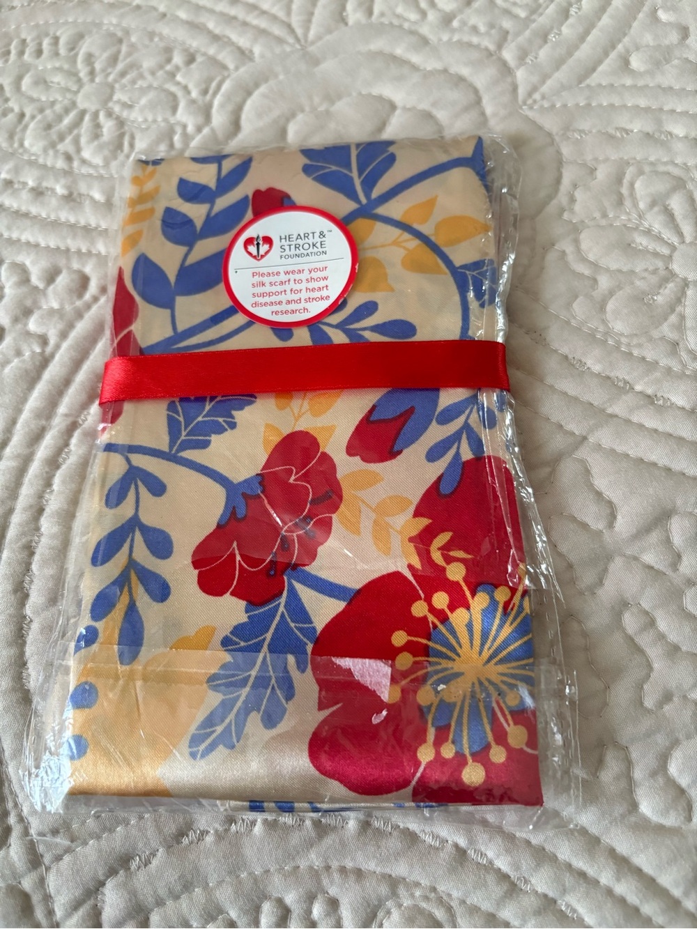Silk Scarf with Red Floral Print